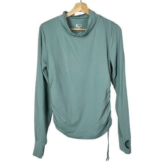 Title Nine Blue & Green Mock Neck Cinched Side Long Sleeve Rash Guard M - Picture 1 of 5